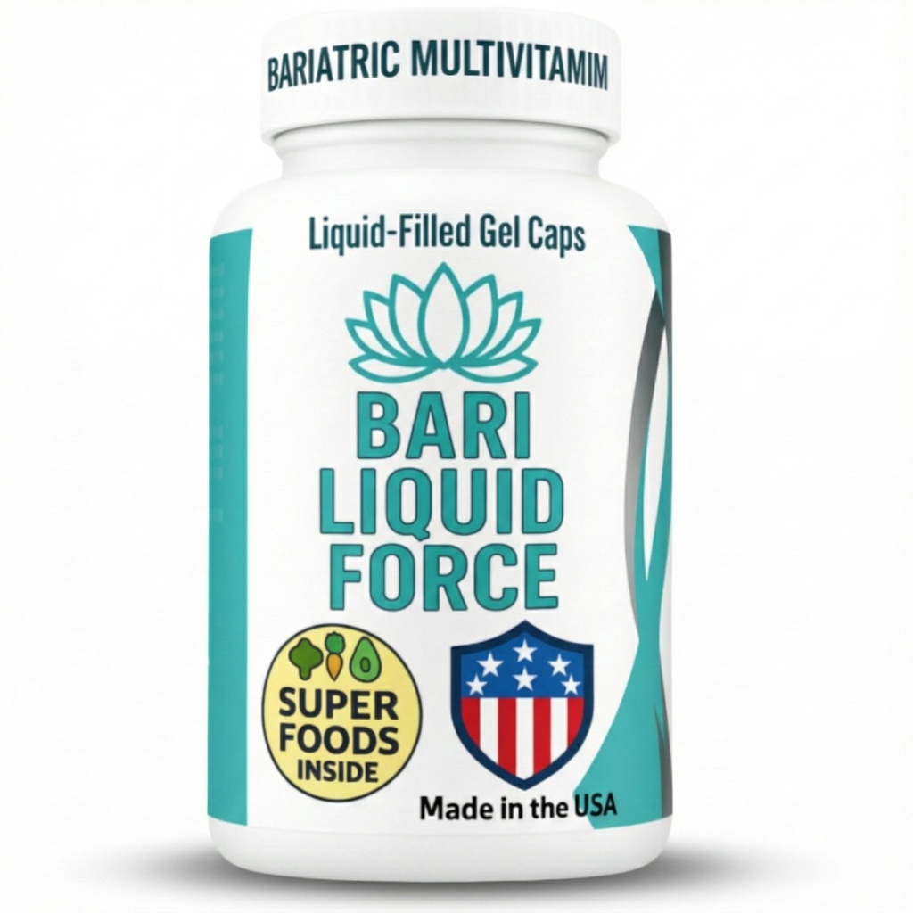 Bari Liquid Force One a Day Bariatric Multivitamine with Iron - Szybka absorpcja Czapki żelowe do rękojeści Gastric, Bypass, Duodenal Switch - Superfood Blend - Bariatric Must Haves dla kobiet i mężczyzn
