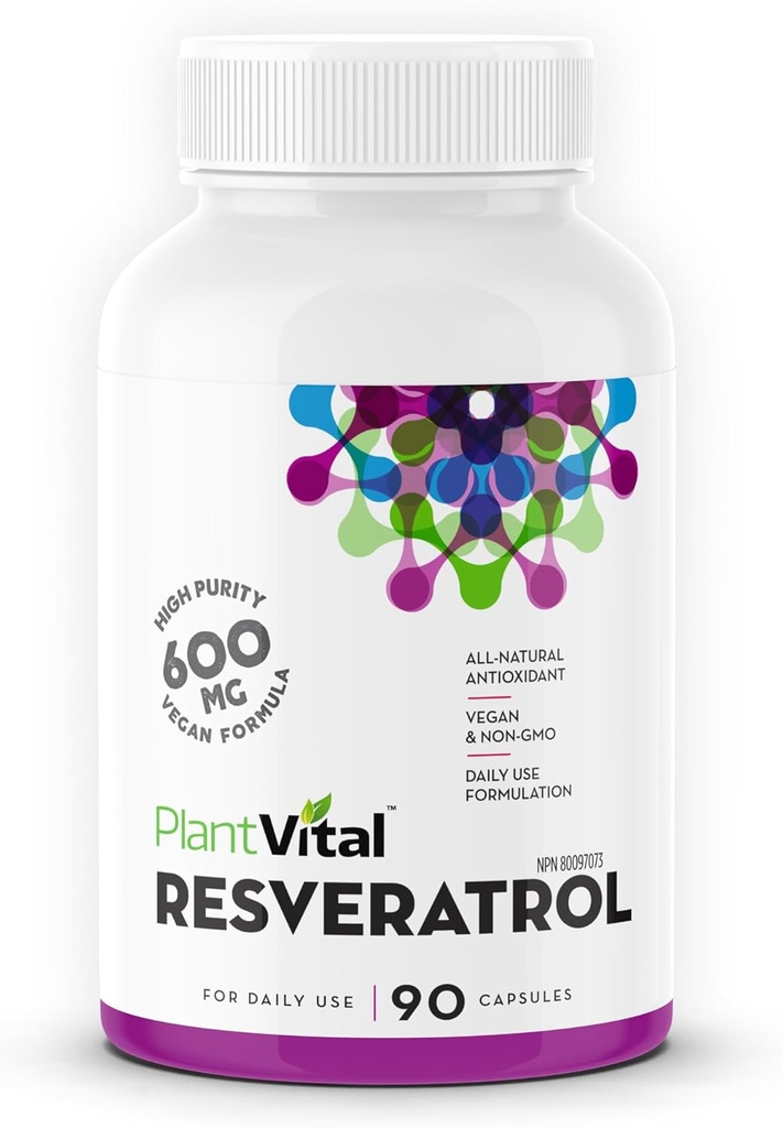 Plantvital Resveratrol 600mg - 90 Vegan Resveratrol kapsułki - Wysoka czystość Trans Resveratrol Suplement - Przeciwutleniacz - Nie-GMO, Gluten- Free