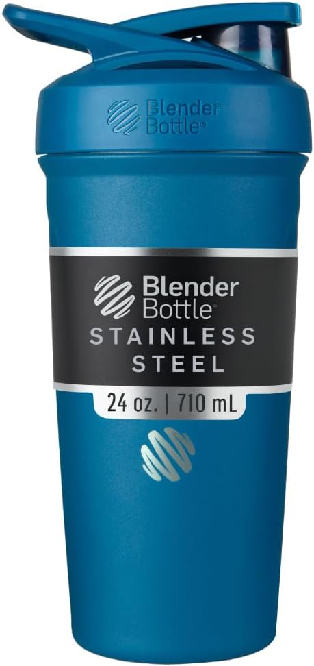 Butelka BlenderBottle Strada Shaker Cup Izolowany Stal nierdzewna Butelka wodna z drucianą whisky, 24- unce, niebieski