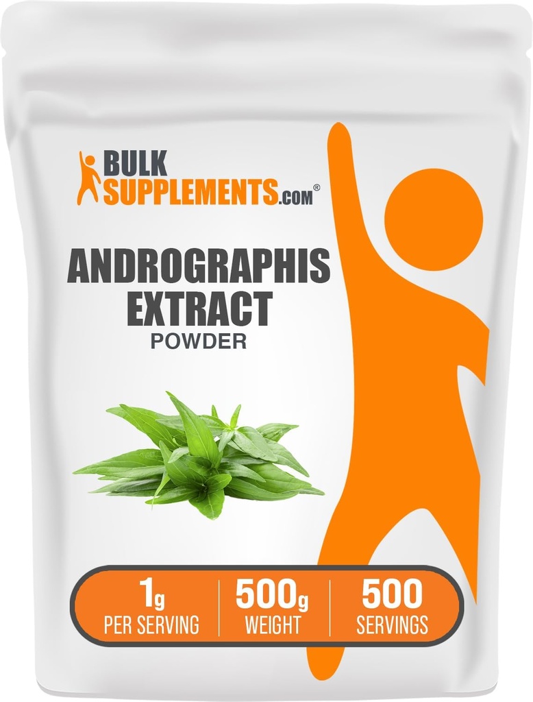 BulkSupplements.com Andrographis Extract Powder - Andrographis Paniculata, Herbal Supplement - Gluten Free, 1g per Serving, 500g (1.1 lbs) (Opakowanie po 1)