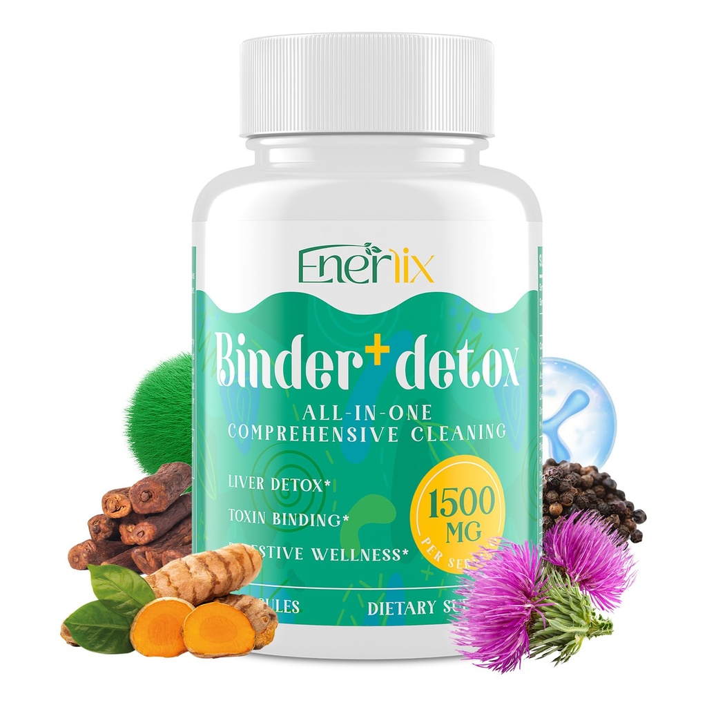 15- in-1 Detox Binder, Aktywowany Węgiel, Zeolit i Bentonit Clay, Chlorella, 1500 MG Suplement Detox Maximum Absorbent, Wątroba Gut Digestive Detox Cleanse, 90 Kapsułki wegańskie