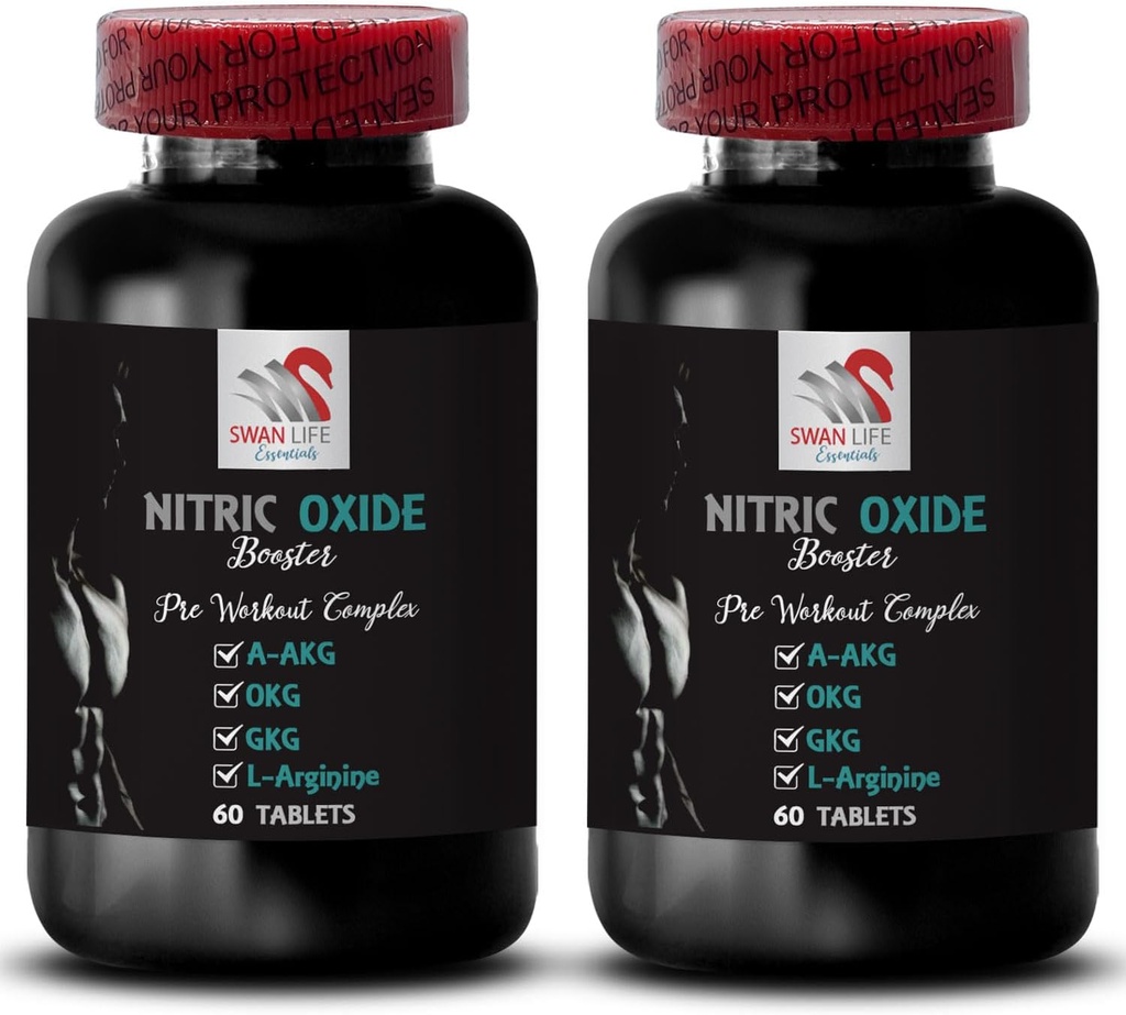 Suplement treningowy - NITRIC OXIDE BOOSTER - tlenek azotu, suplementy tlenku azotu dla mężczyzn, aktywność fizyczna, wsparcie siłowe, zwiększenie mocy, A- AKG, wsparcie mięśni 2 Butelka 120 Tabletki