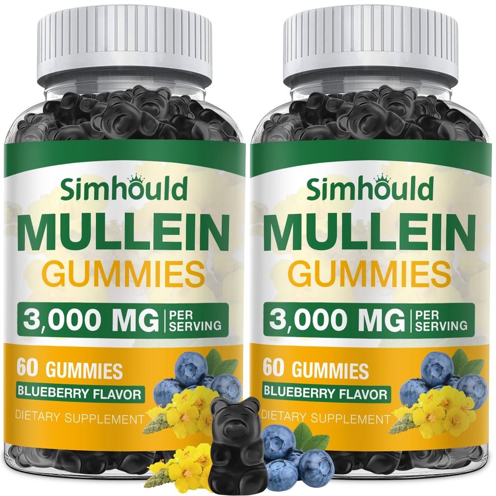 2 Pack Sugar Free 3000MG Mullein Gummies - Lung Cleanse, Mullein Leaf Extract Supplement for Reech, Organic Mullein Drops z Quercetin & Bromelain dla Lung, Digestive Health & Immune