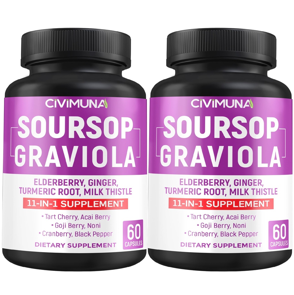 Soursop Graviola Kapsułki z Elderberry, Kurkumina i więcej - 120 Kapsułki dla 4 miesięcy dostaw (Opakowanie 2)