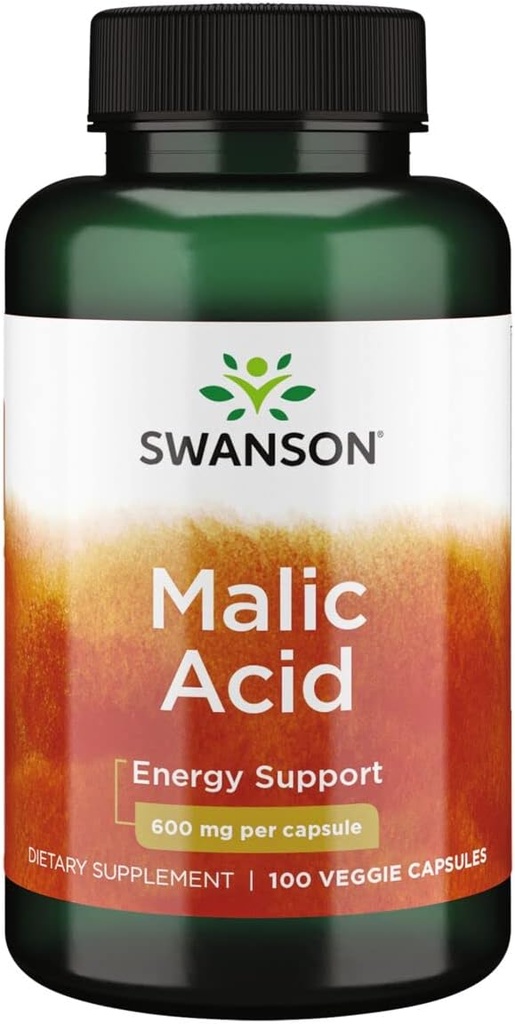 Swanson Malic Acid - Natural Supplement Promotion Cellular Energy Production - Supplement Formula do pomocy Nurish '&' Energizes Muscles - (100 Kapsułek Veggie, 600 mg każdy)