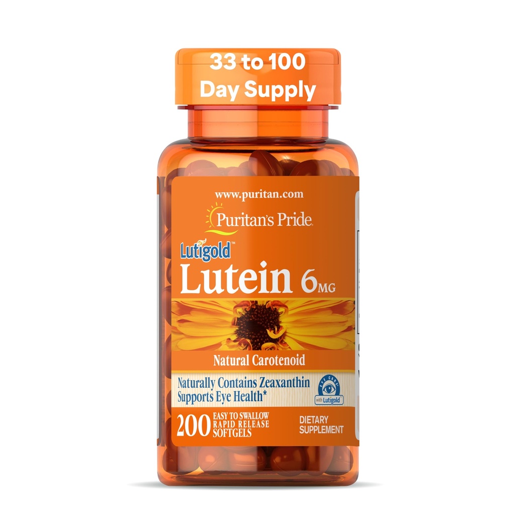 Puritan Pride Premium Lutigold ™ Lutein Karotenoid 6 mg z Zeaksantyną dla mężczyzn i kobiet, Suplement diety dla wsparcia zdrowia oczu, 200 Softgels szybkiego wydania