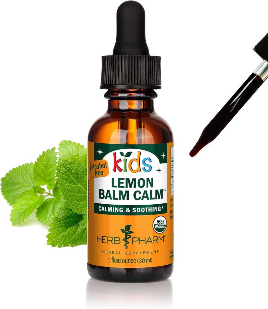 Herb Pharm Kids Certified- Organic Alcohol- Bezalkoholowy balsam cytrynowy Calm Liquid Extract, 1 unce (GLKLEMON01)