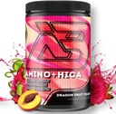 Amino + HICA Suplement EAA 124; Ulepszony odzysk, Lepsza wytrzymałość, Zwiększona wytrzymałość, Energia, Nawodnienie 124; Bcaa, Elektrolity, Leucyna, Proszek, 30 Słupki (Dragon Fruit Peach)