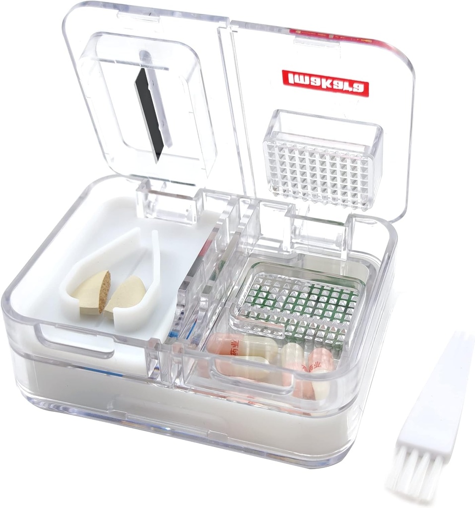 Travel Pill Box Medicine, Suplementy, Witamina Pill Organizator Codzienne Pill Case z Pill Cutter Pill Crusher i Grinder (biały)