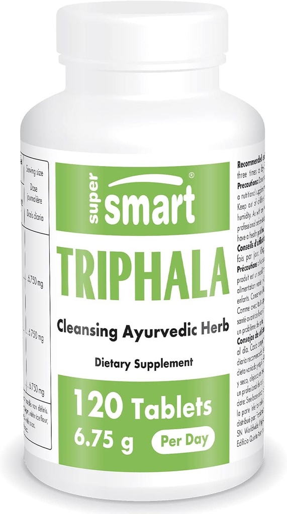 Supersmart - Triphala 6.75 g Per Serving - with Amla, Behada & Harada - Inner Cleanser for Destination - Natural Detox Supplement Equipment 124; Non-GMO & Gluten Free - 120 Kapsułki wegetariańskie