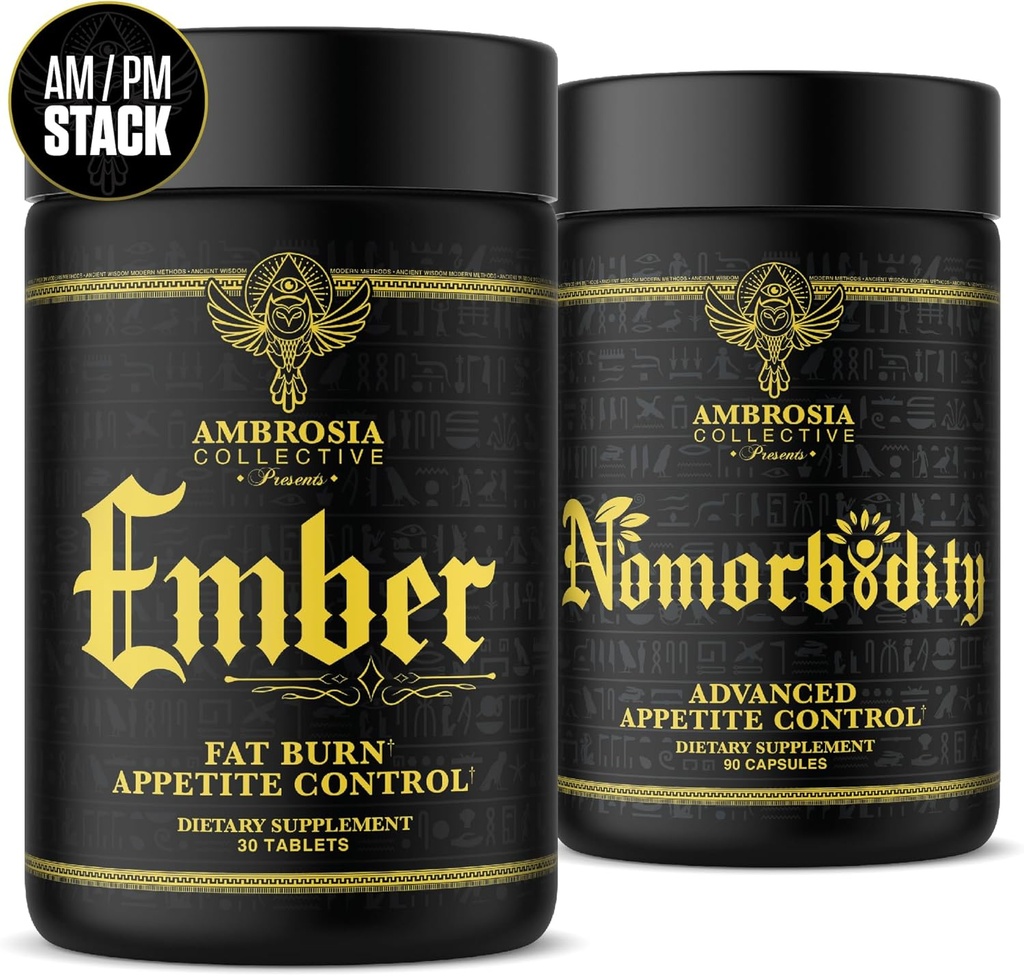 Ambrosia Nomorbisity Advanced Appetite Control & Ember Termogenic Fat Burner Budapest 124; Potężne zarządzanie głodem, Apetite Support & Fat Burning System z KSM- 66 Ashwagandha, Garcitrin, CapsiMax ™, Afryka