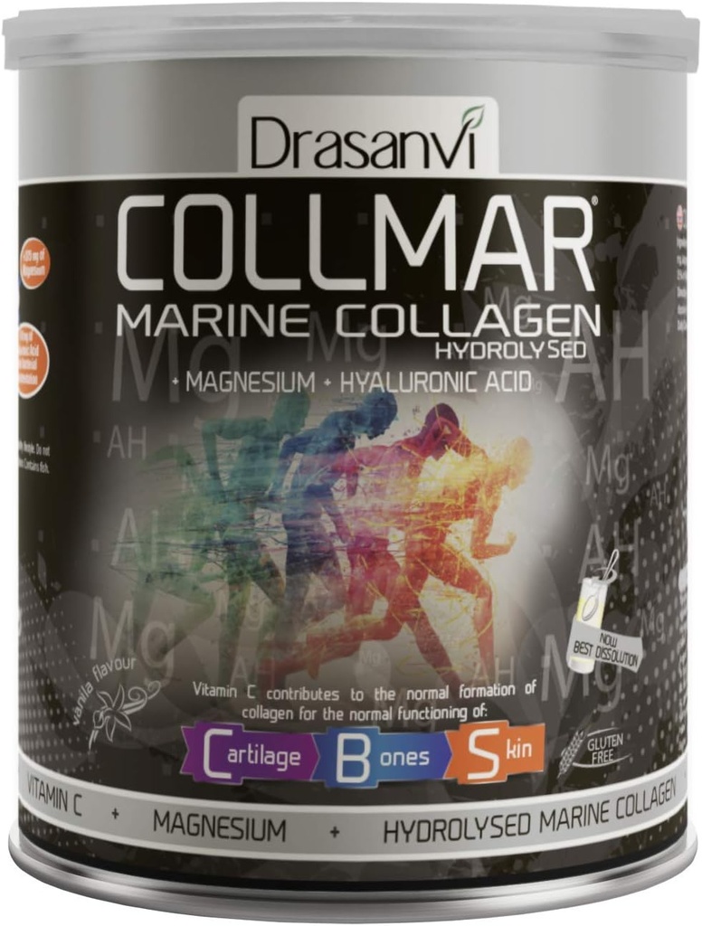 Drasanvi Collmar Zhydrolizowany Kolagen Morski z Magnezu w proszku 300g / 10.58unce / Vanilla Flavor - dla zdrowej chrząstki i kości - Pomaga zminimalizować zmęczenie i zmęczenie