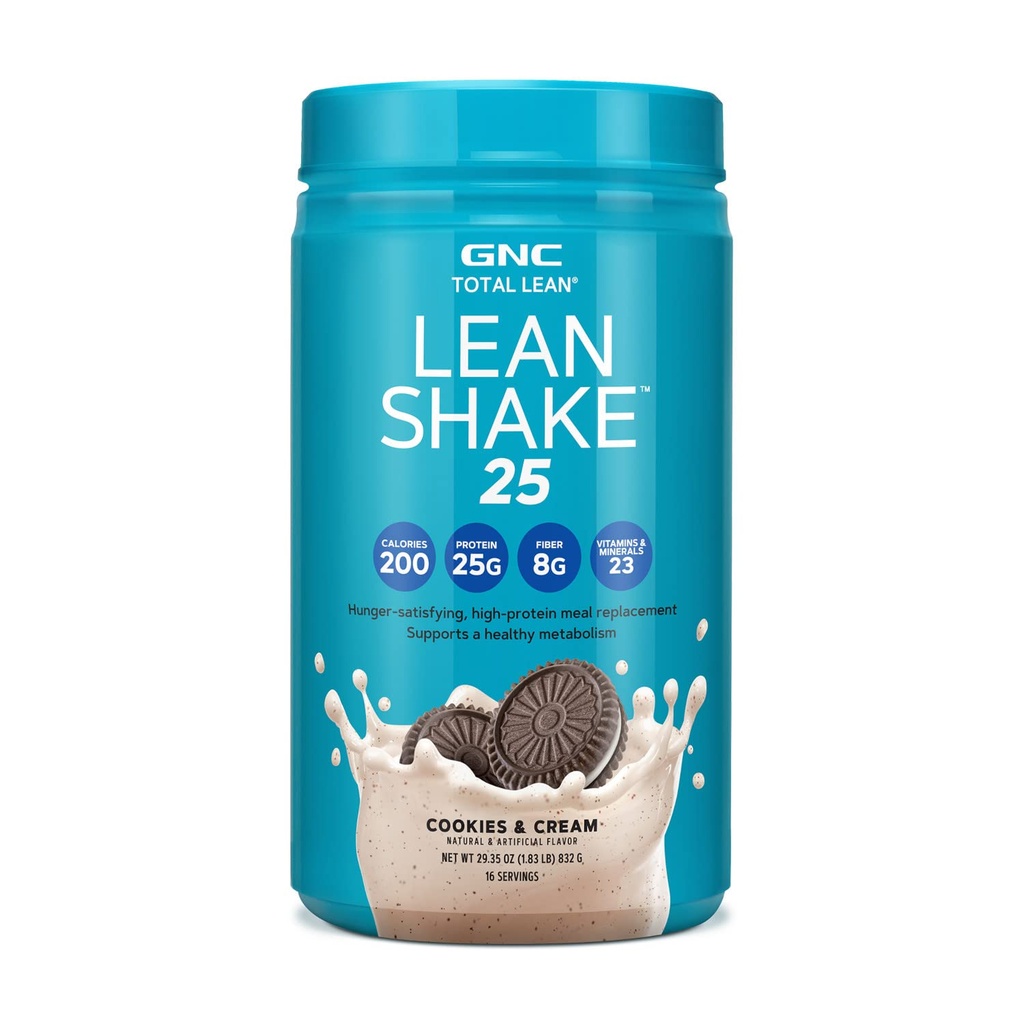 GNC Total Lean Yann 124; Lean Shake 25 Protein Powder Yann 124; High- Protein Meal Explacement Shake Yankee 124; Cookies and Cream Yankee 124; 16 Servings