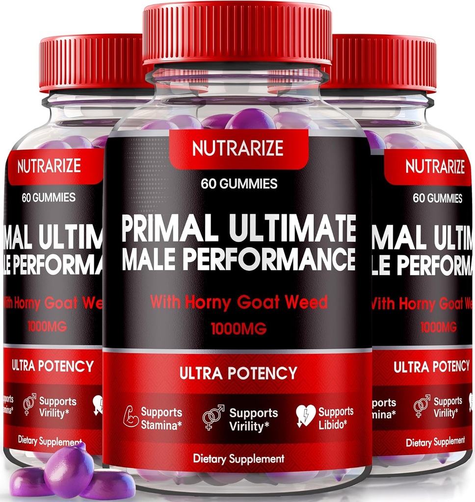 NutraRize (3 Pack) Prymal Ultimate Gummies, Oficjalny PrimalUltimate Performance Supplement, Klucz do odzyskania zaufania, Premium Gummy, Oficjalne Prime Ultimate Recenzje (180 Gummies)