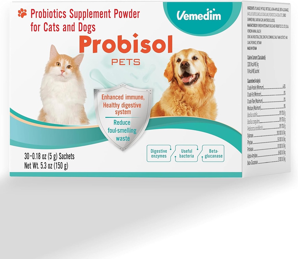 Probisol Zwierzęta domowe, Probiotyczny proszek dla psów i kotów, Pomaga wspierać zdrowe immunologiczne, Digestive System, Decrease Foul- Pasteling Odpady, Lepsze spożywanie / Mleko aromatyzowane / 5.3oz (150g) -30 Pakiety