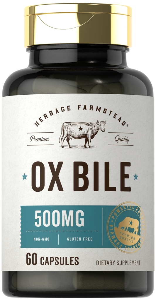 Carlyle Ox Bile Supplement 500 mg Bis 124; 60 Kapsułki 124; Enzymy pokarmowe 124; Non- GMO & Gluten Free Bis 124; przez Herbage Farmstead