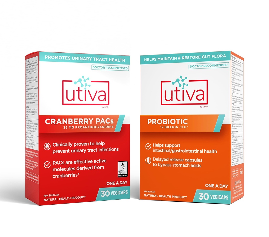 10% Bundle Utiva 36PAC Power Bundle 124; 30 Dni 124; Bundle with 36mg Solvable Cranberry PAcs (DMAC / A2) and 30B CFU Probiotic Power (Lactobacillus and Bifidobacterium Strains) 124; Locally Made.