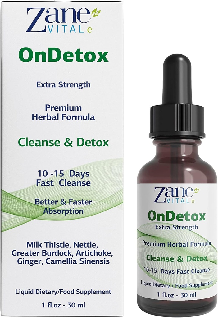 Zane OnDetox OTH 10 - 15 dni Szybkie czyszczenie i wsparcie 124; Detox & Suplement naprawczy z OTLE mleka, Nettle, Greater Burdock, Artiduck & More OTH 124; Nie-GMO OTH 124; Gluten- Free OTH 124; 1 Fl OZ.- 30ml