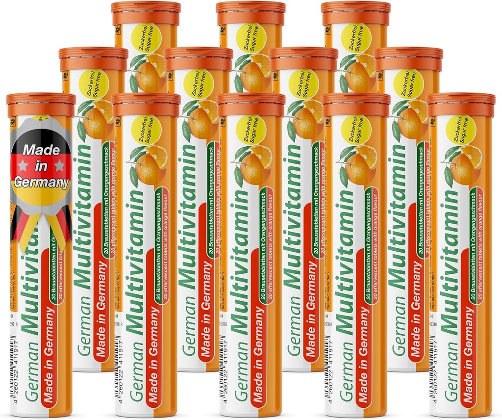 T & D Niemiecki Multiwitamina 10 Witaminy - 240 Vegan Drink Effervescent Tablets - Pomarańczowy Flavor - Made in Germany
