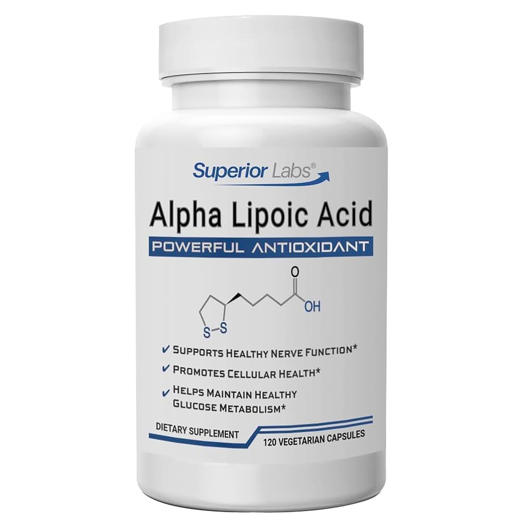 Superior Labs Alpha Lipoic Acid 600 mg kapsułki, Pure Non- GMO ALA, Wysoka absorpcja, Nerve Support, Zdrowe krążenie i odpowiedź Nerve, Zdrowy starzenia przeciwutleniacz, 120 Czapki Veg, 4- Miesiąc dostaw