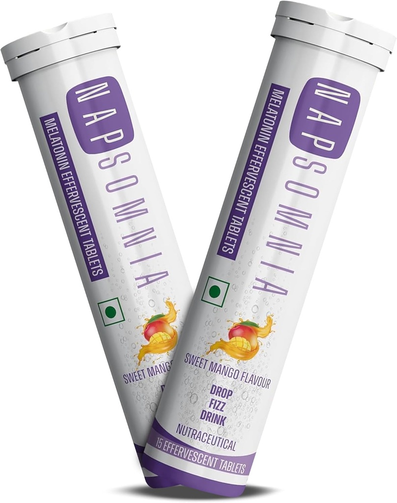 Melatonina Tabletki musujące (Sweet Mango, 30 Count) - Rozpuszczalne kapsułki melatoniczne w / L - Theanina, rumianek, & More - Suplement pomocy sennej dla dorosłych - Wegan, Suplement melatoniny niezawierający GMO