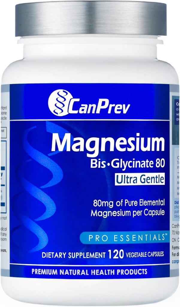 CanPoprzedni Magnez Biglycinate Chelated 80mg Ultra Gentle 120 V- Caps 120- Day Supply - Support Muscle Function, Bone Strength & Relaxation, Pure Magnezu Bisglicinate Formuła, Promowanie komfortu i równowagi