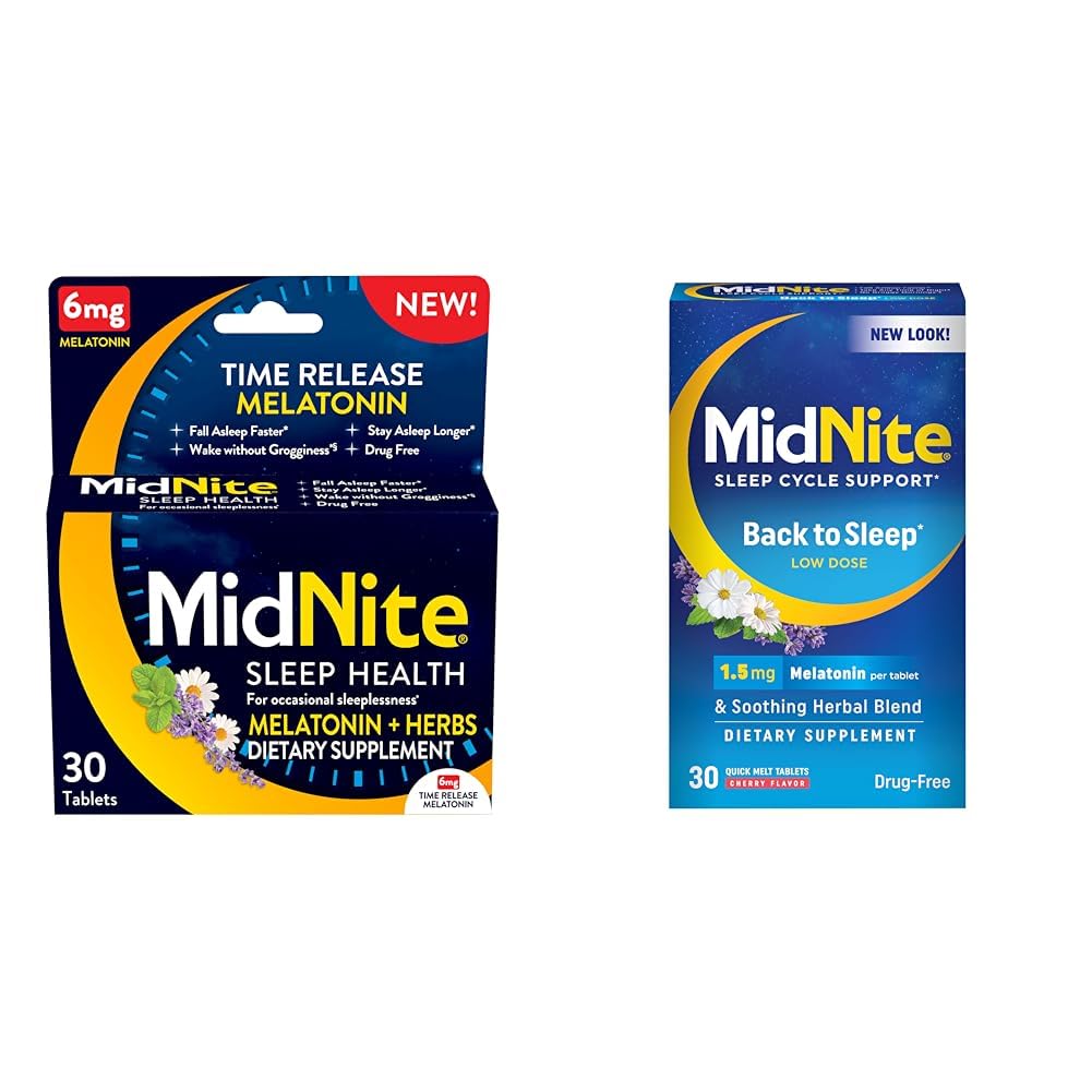 Midnite Time Release 6 mg Melatonina 30 Tabletki i Powrót do snu 1,5 mg Melatonina 30 Cherry Flavored Tabletki do rozgryzania i żucia