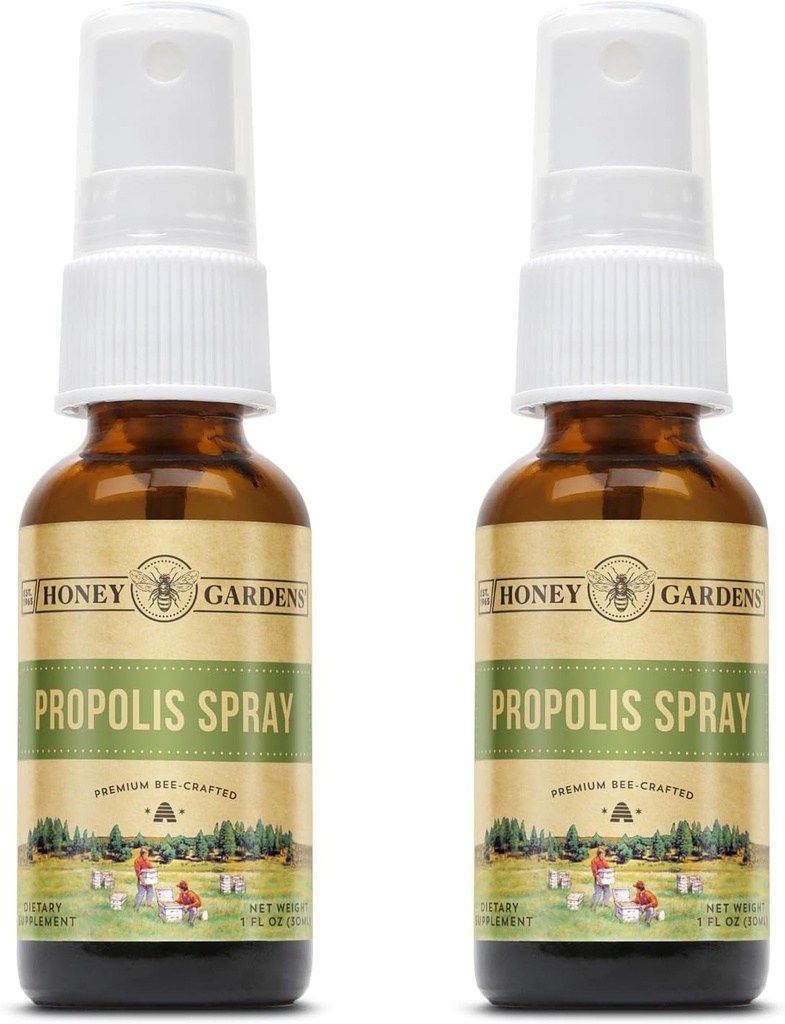 Honey Gardens Bee Propolis Throat Spray 124; with Apitherapy Raw Honey, Licorice Root i Usnea Nex124; 50 Sług Nex124; 1 Fl Oz Nex124; Pack of 2