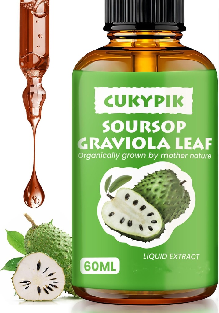 Suplementy mineralne Soursop Graviola Leaf Extract Liquid Drop Plus Pure Botanical for Cell Support, Zzz & Antioksydant - Soursop Bitters Liquid, 2- 4 Month Supply, 2 Fl Oz