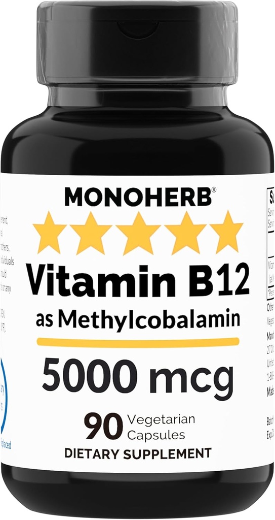 Witamina MONOHERB B12 Metylokobalamina 5000 μg - 90 Kapsułki wegetariańskie - B12 Metyl