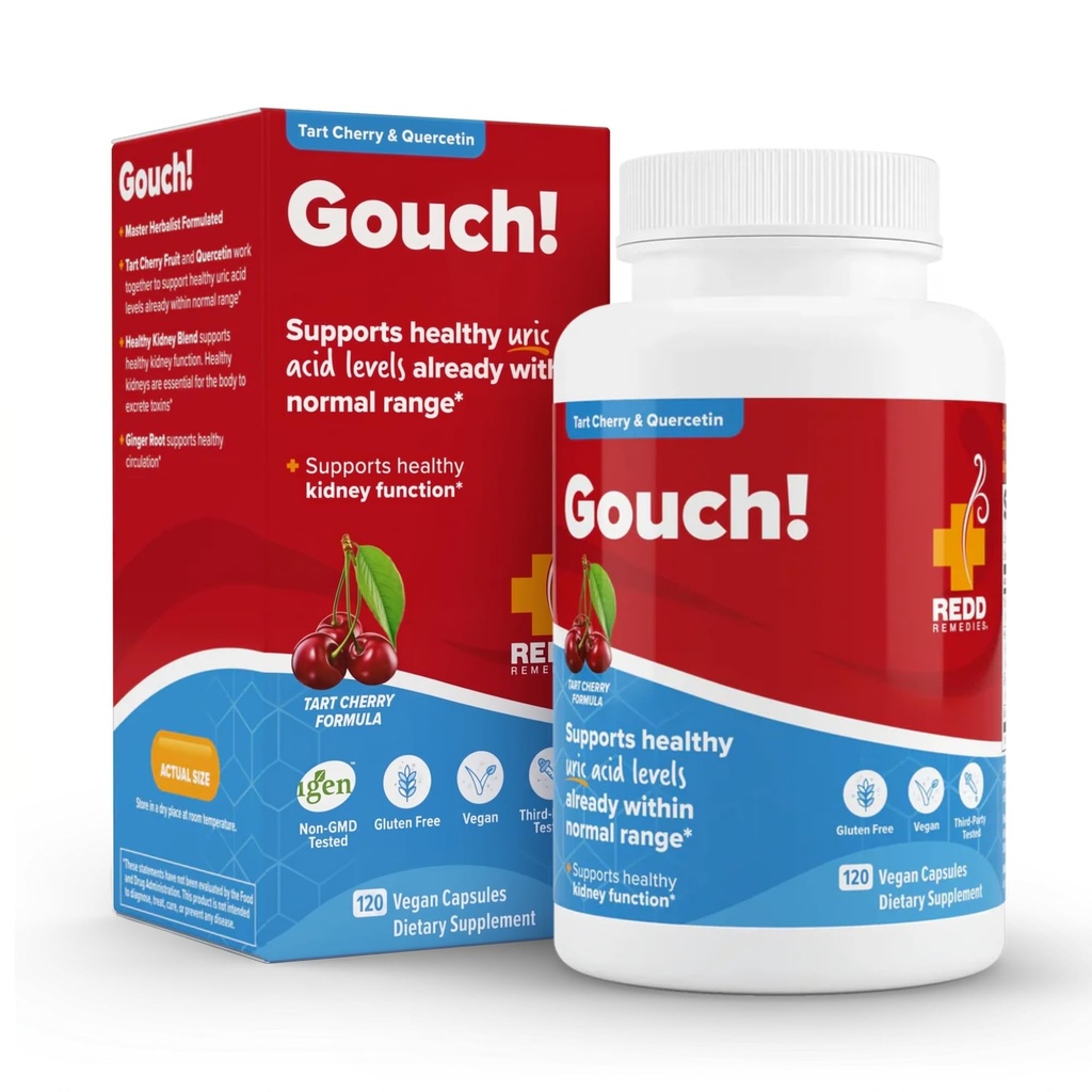 Redd Remedies, Gouch!, Supplement Supplement for Joints i poziom kwasu moczowego, Zachęca do zdrowej reakcji zapalnej, Tart Cherry & Quercetin, 120 Kapsułki wegańskie