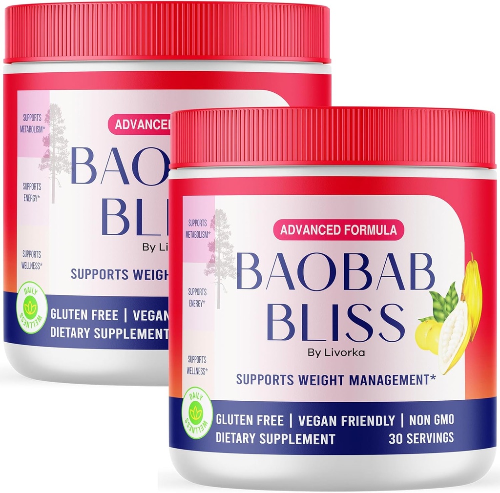 LIVORKA Baobab Bliss, All Natural Fiber Organic Fruit Powder Supplement, 60 Sługi dla 2 Miesiące (Opakowanie 2)