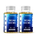 Gumki BCAA Vitamatic - Branch Chain Amino Acid Supplements - Peach Flavor - 600mg na jedną porcję - 60 żelek na bazie pektyny wegańskiej (2 butelki)