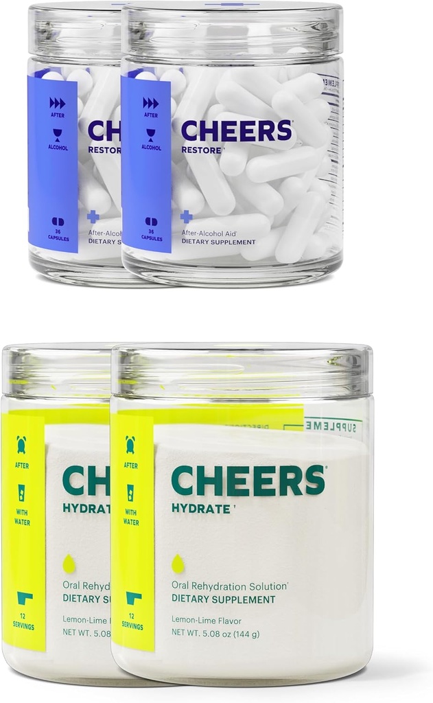 Cheers Classic Combo Restore + Hydrate 124; Rehydrated & Feel Better After Drinking Equipment 124; DHM, L- Cysteine, B- Vitamin, Electrolytes Equipment 124; 12 Dawki Każdy Equipment 124; Liver Support Equipment 124; Electrolyte Supplements