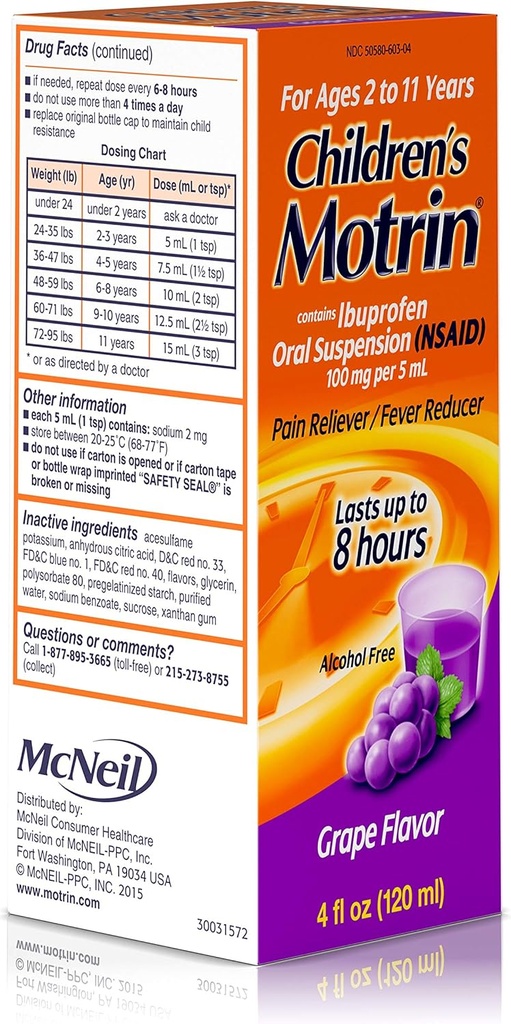 Motrin Zawiesina doustna dla dzieci Flavor - 4 oz, opakowanie po 4