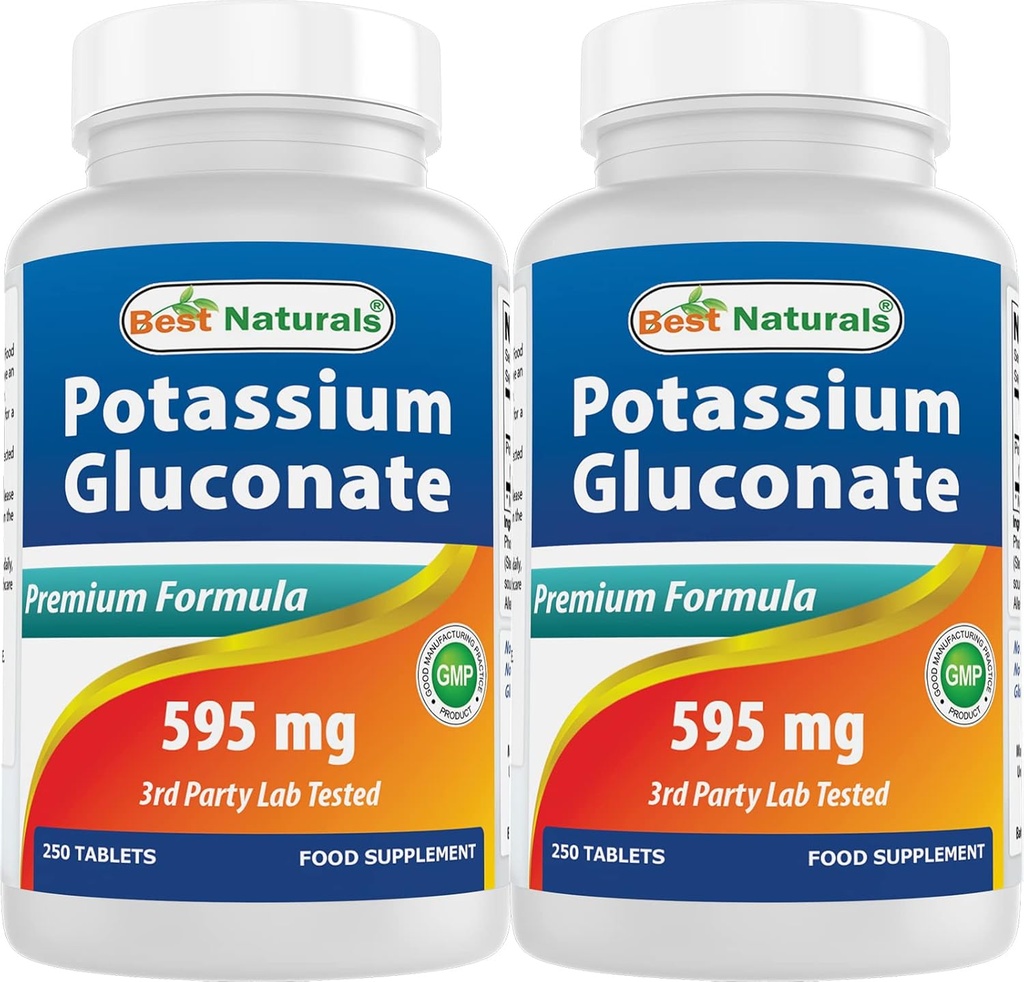 Najlepszy naturalny Glukonian potasu 595 mg 250 tabletek (250 liczenie (opakowanie po 2))