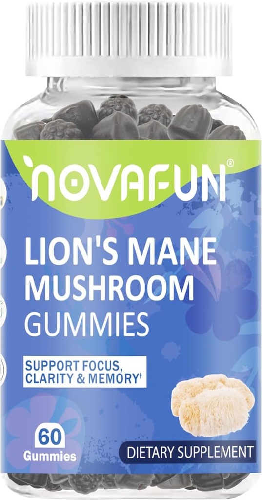 Gumowe Gumki Lwa - 1000mg for Focus & Cognitive Support, Wegetarianin & Gluten- Free, Mieszany Flavor Berry, 60 Count
