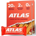 Atlas Protein Bar, 20 g Białko, 1 g Cukier, Czyste składniki, Gluten wolny (Masło orzechowe Masło Malina, 12 Hrabia (Opakowanie 2))