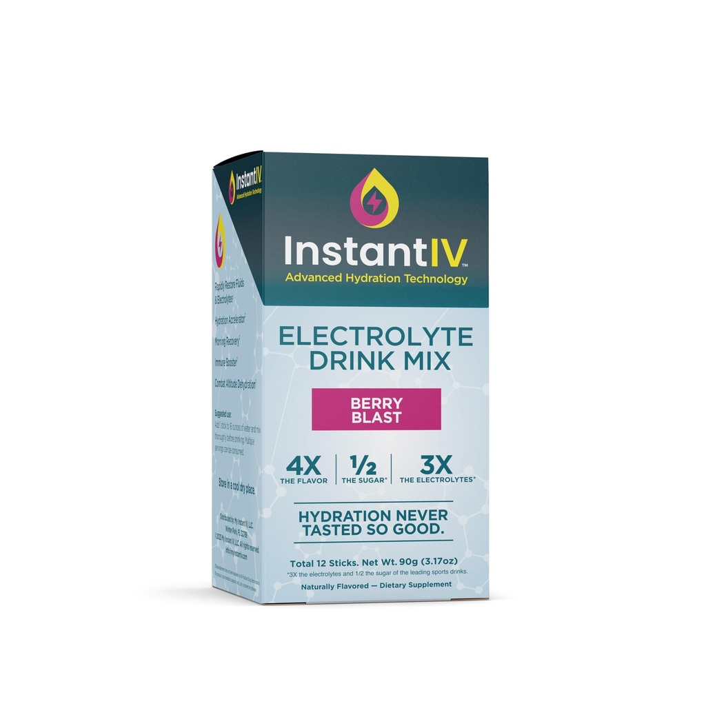 Elektrolity w proszku - 3X Elektrolity, 1 / 2 Cukier z witaminą C, B3, B6, Elektrolity w proszku Pakiety do nawadniania, Odzysk & Immunitet, Wegan & Gluten Bezpłatne 124; Berry Blast - 12 Pakiety