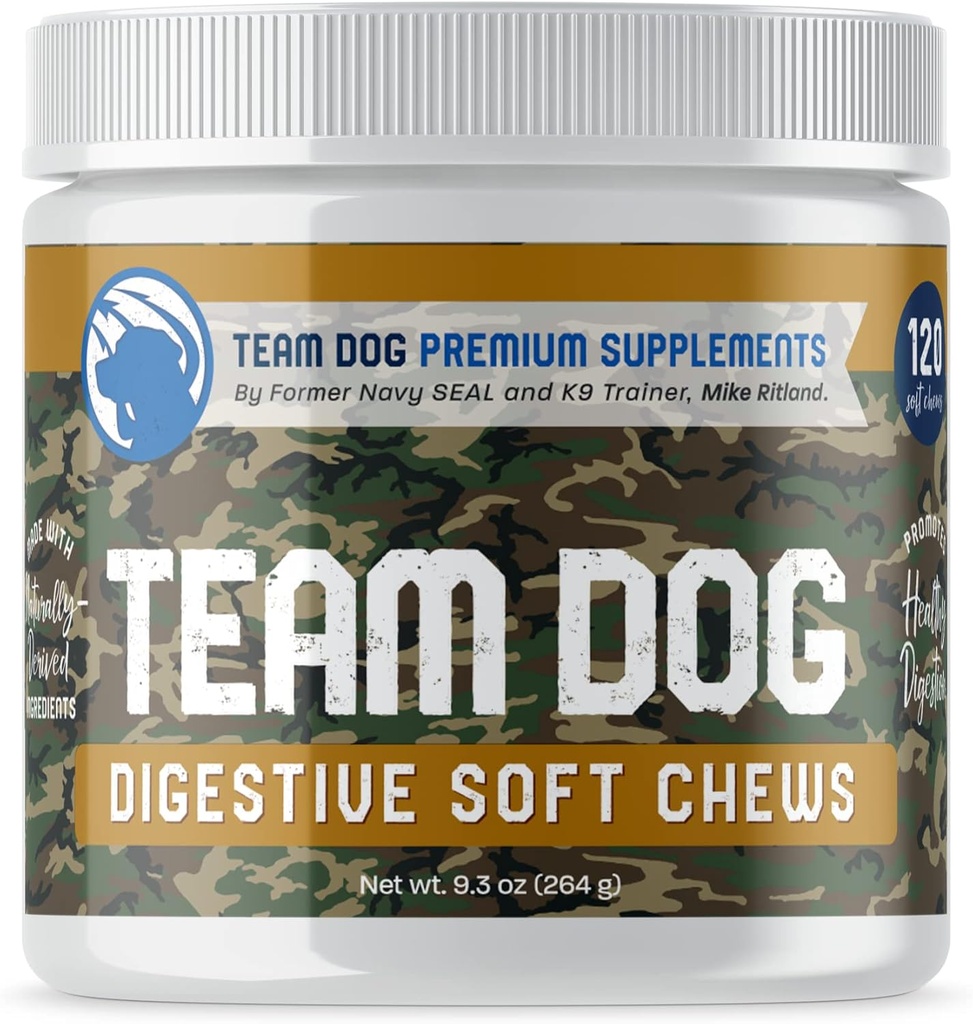 TEAM DOG Probiotic Chews for Dogs Weats 124; Digestive Enzymes & Dog Probiotics for Yeast, Itchy Skin and Itchy Ears Weats 124; for Allergies & Sensitive Stomachs Wettings 124; Promotes Digestive & Gut Health for Dogs Wettings 124; 120 Count