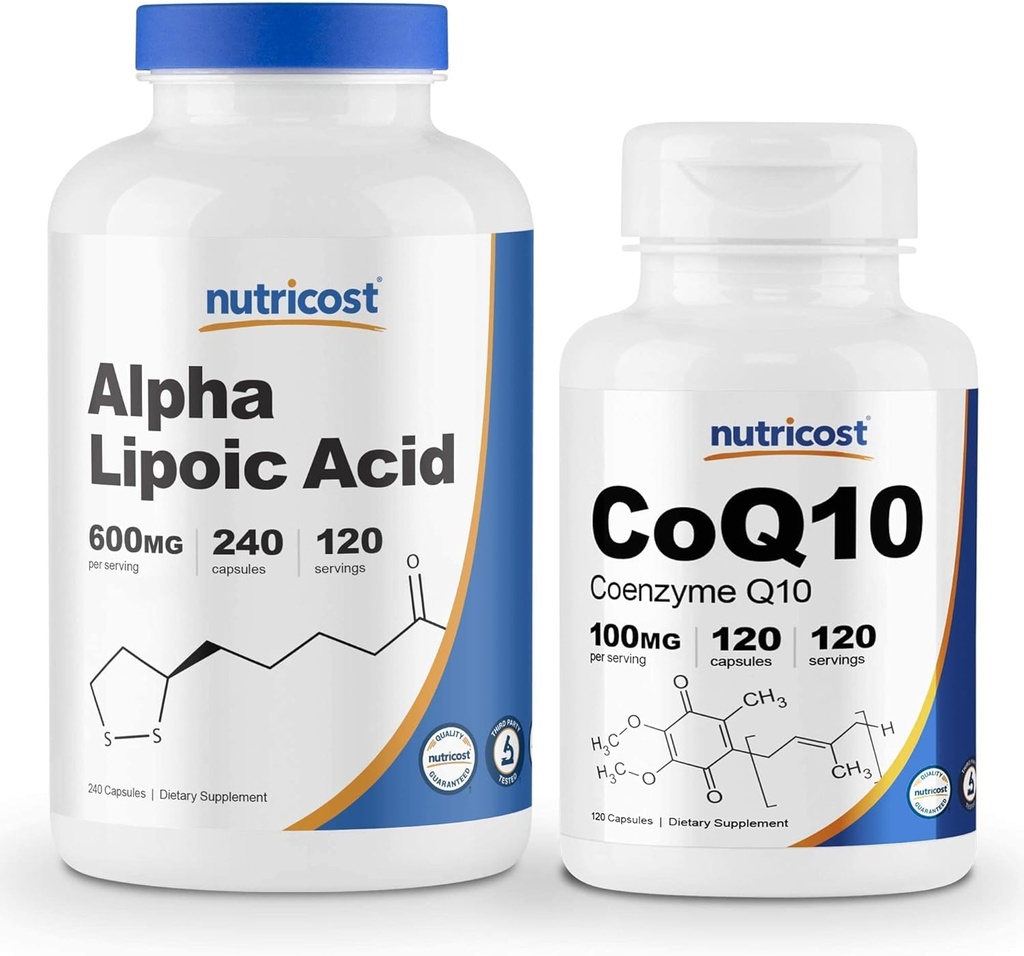 Nutricost Alpha Lipoic Acid 600mg, 240 Caps CoQ10 100mg, 120 kapsułki