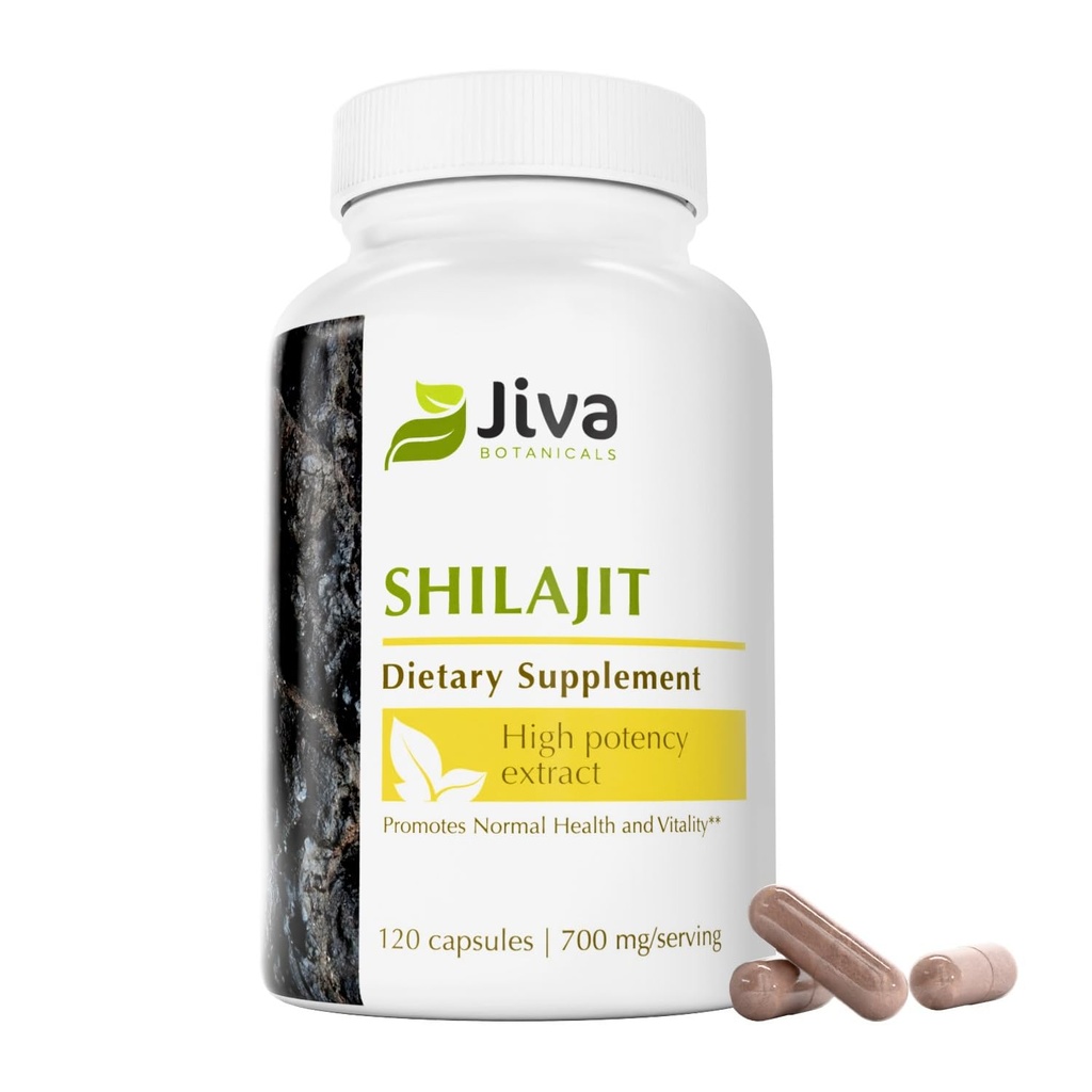 Jiva Botanicals Premium Suplement Shilajit 700 mg - Shilajit Capsules Extract with Minerals, Fulvic / Humic Acid for Immune Support & Nomal Digestive Health - 120 Vegan Capsule (Opakowanie po 1)
