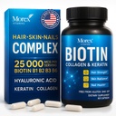 Biotin Keratin & Collagen Kapsułki - Wyprodukowane w USA - Natural Collagen, Keratin & Biotin do wzrostu włosów - Biotin & Collagen Witaminy z multi Collagen Peptydy do utraty włosów, skóry i paznokci - 60 Czapki