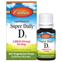 Carlson - Super Daily D3, Witamina D Dropy, 2000 IU na kroplę, 1-Rok dostaw, Witamina D3 Płyn, Serce i zdrowie immunologiczne, Wegetarianin, Płynna Witamina D Dropy, Unflavored, 365 Krople