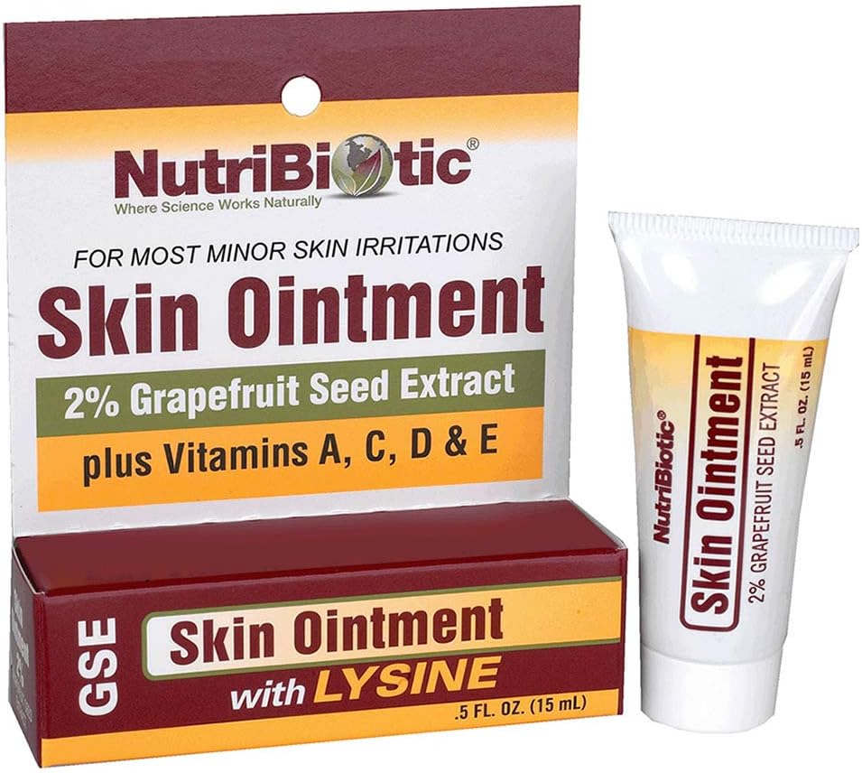 Nutric Biotic - Skin Eintment .5 Fl Oz Reg. 124; z GSE, Lizyna, Wosk pszczeli, Echinacea, Goldenseal, Witamina E & More Reg. 124; na niewielkie podrażnienia skóry i do wspierania zdrowej tkanki 124; Made bez gluten & GMO