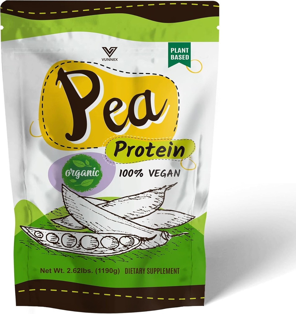 Roślina na bazie - 100% czystego organicznego hydrolizowanego białka grochu w proszku - Kanada Urosła żółta pea, Wegan Natural Unflavored, Wolny od mleka, Gluten Free, Soy Free, Sugar Free, Non-GMO z BCAA 2.62lb
