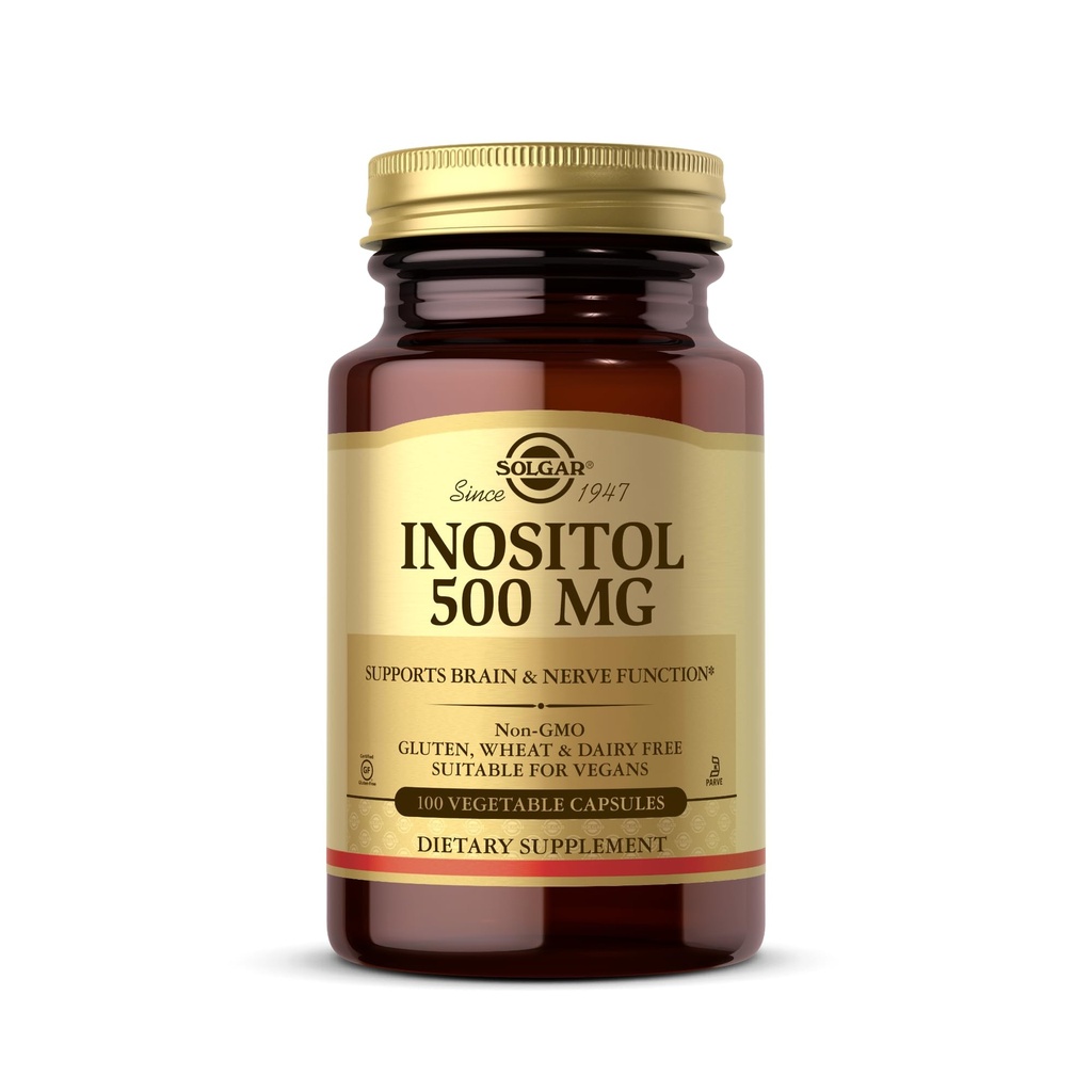 Solgar Inositol 500 mg - 100 Kapsułki wegetatywne - Wsparcie Celular Function & Brain Health - Wegan, Gluten Free, Dairy Free, Kosher - 100 Sługi