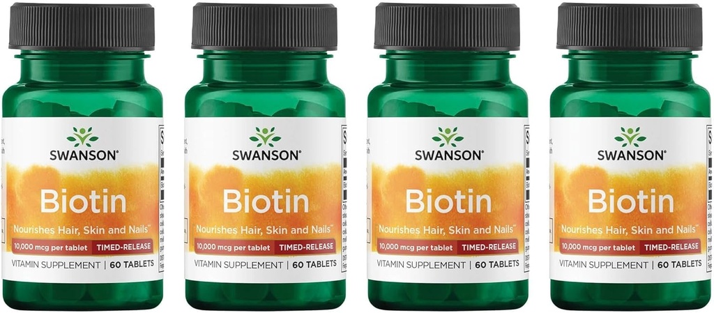 Swanson Biotin - Timed- Release 10 000 µg 60 Tabs (4 opakowania)