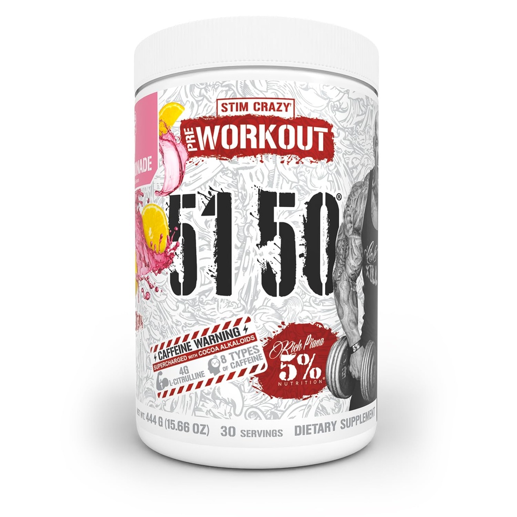 5% Żywienie bogaty Piana 5150 Wysoki Stim Pre- Workout proszku 124; Ekstremalna energia, Focus, Pompy i Endurance 124; 400 mg Kofeina, Cytrulina, Beta Alanina, N- Acetyl L- Tyrozyna 124; 30 Srvgs (Różowa Lemoniada)