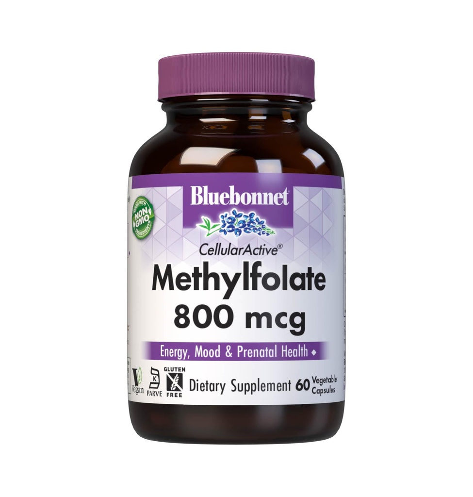 BlueBonnet Nutrition CellularActive Methylfolate 800 mcg - rozpuszczony w Quatrefluc - for Energy, Mood, and Prenatal Health - Vegan, Gluten- Free, Non-GMO i Kosher - 60 Kapsułek - 60 Sług